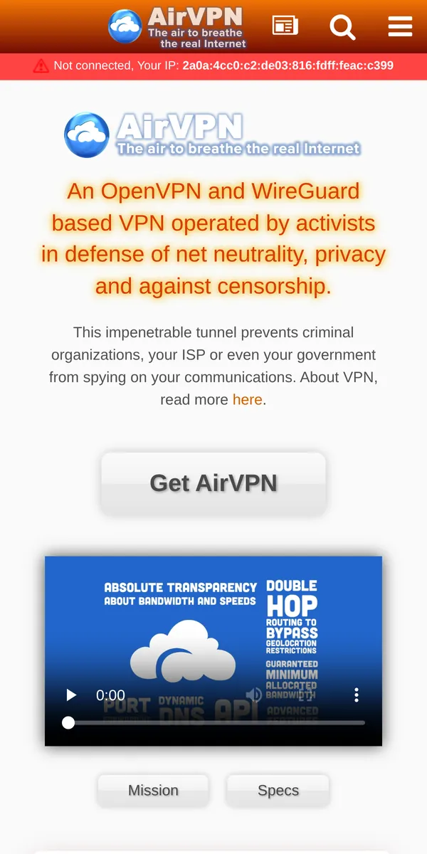 Strona główna AirVPN w telefonie – w teście: najlepszy VPN w Polsce