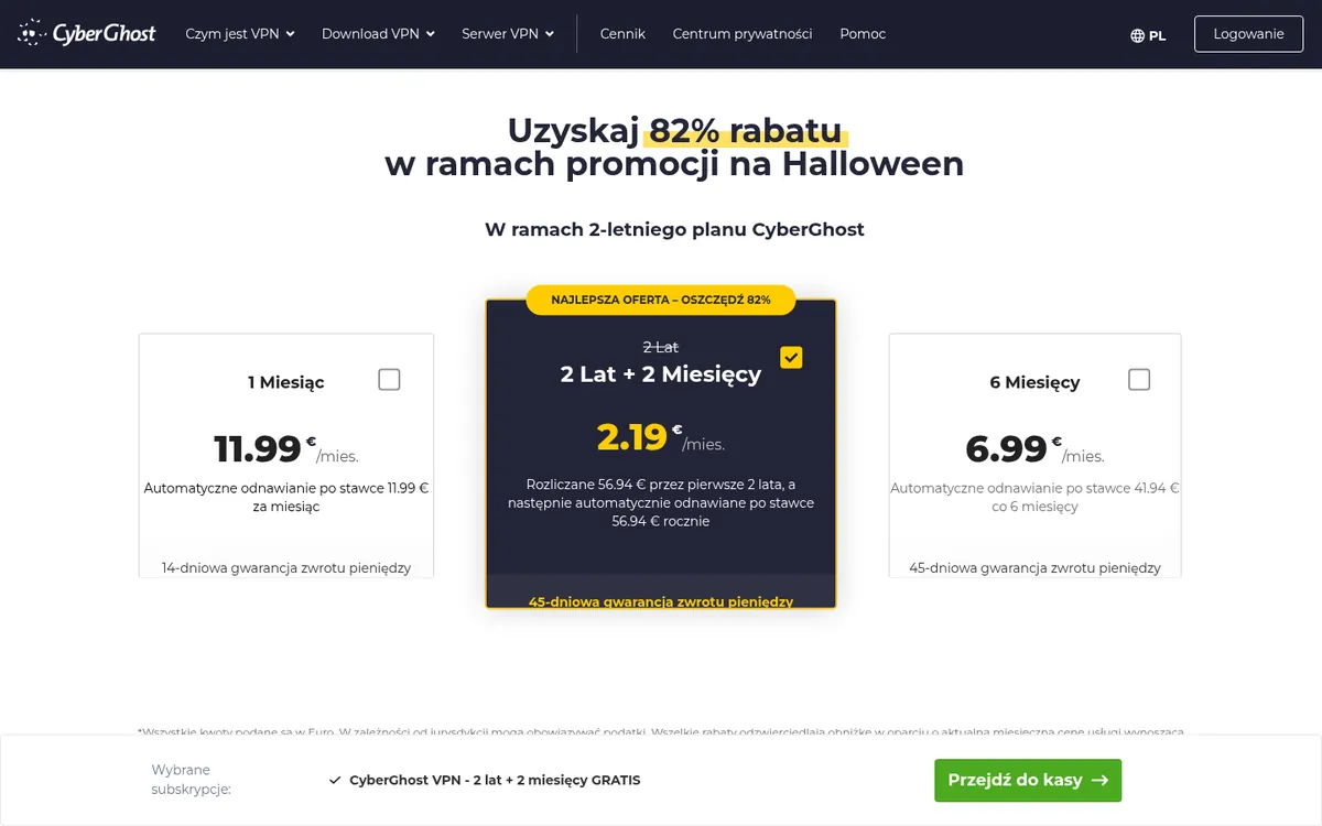 Cennik CyberGhost – w teście: najlepszy VPN w Polsce