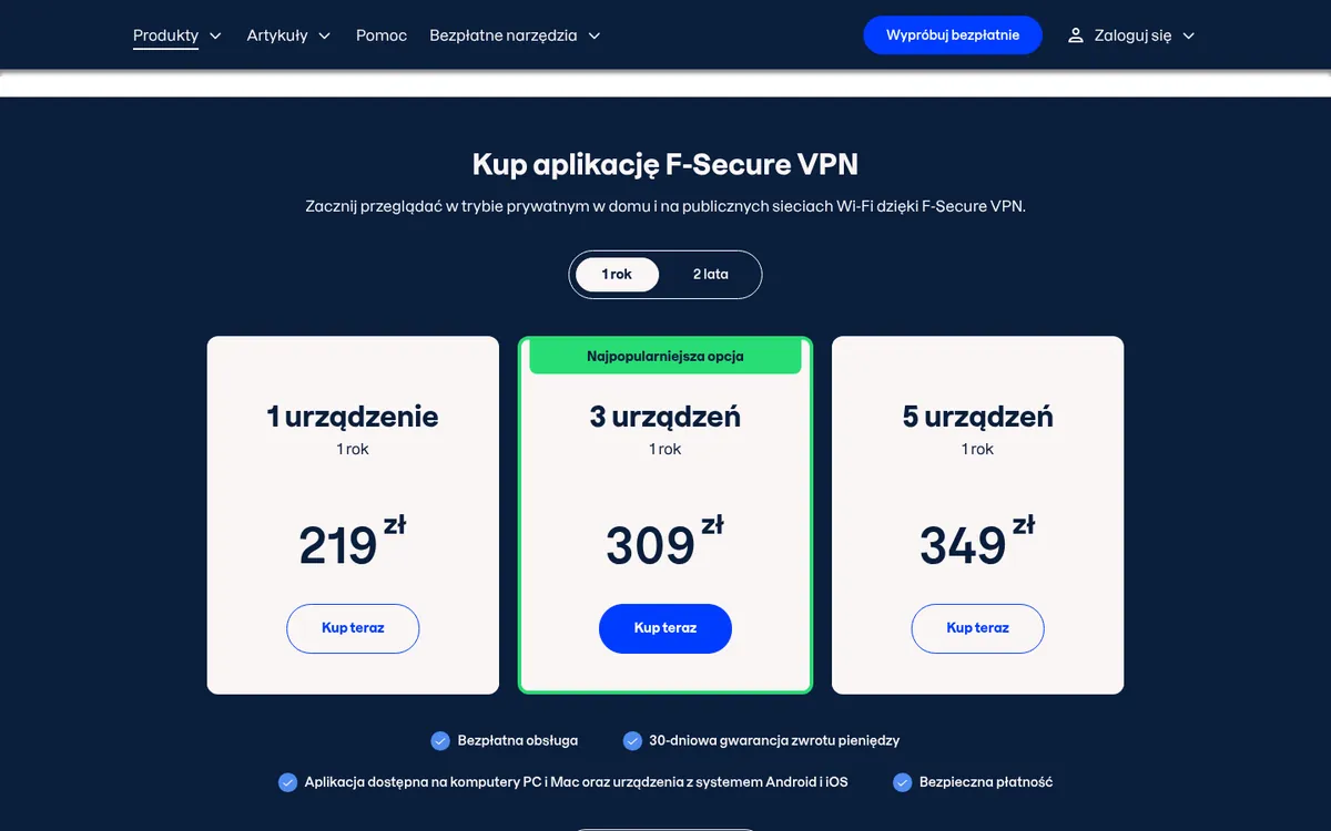 Cennik F-Secure VPN – w teście: najlepszy VPN w Polsce