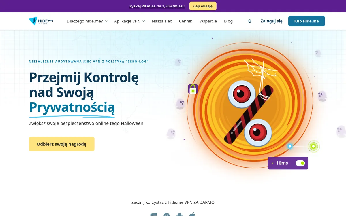 Strona główna hide.me na komputerze – w teście: najlepszy VPN w Polsce