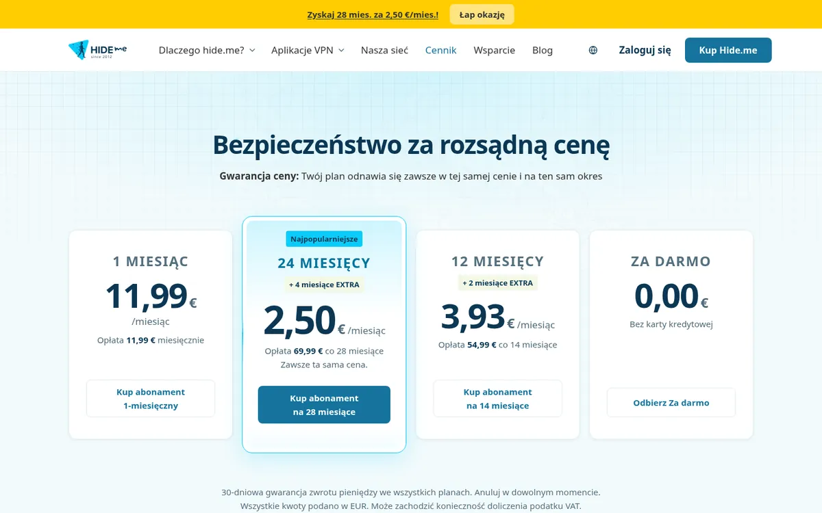Cennik hide.me – w teście: najlepszy VPN w Polsce