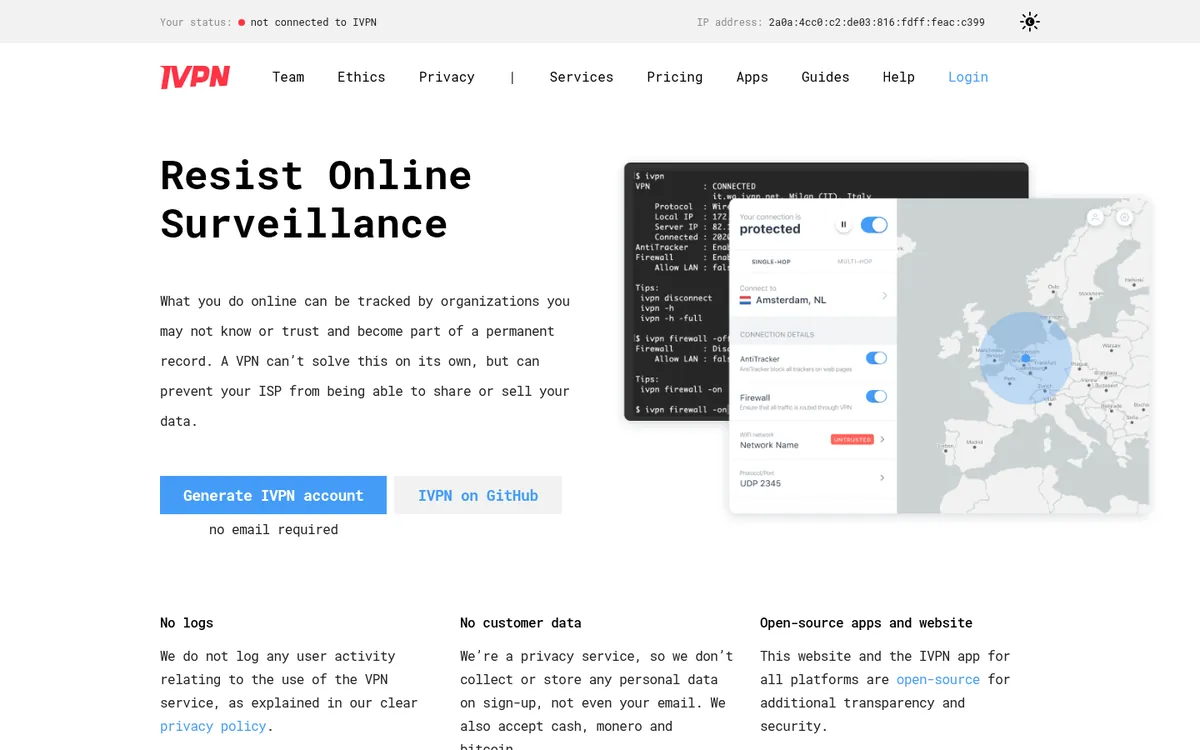Strona główna IVPN na komputerze – w teście: najlepszy VPN w Polsce