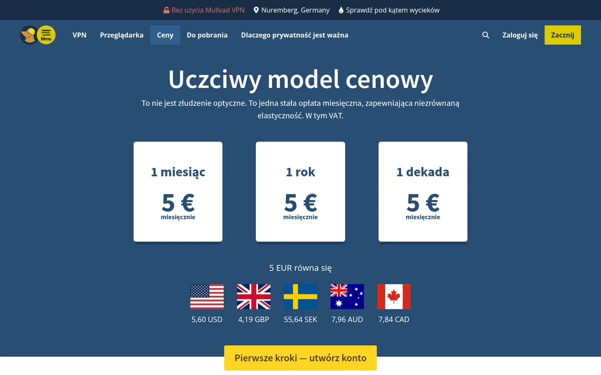 Cennik Mullvad – w teście: najlepszy VPN w Polsce