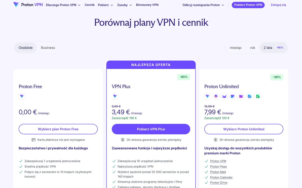 Cennik Proton VPN – w teście: najlepszy VPN w Polsce
