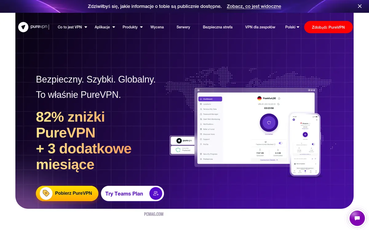 Strona główna PureVPN na komputerze – w teście: najlepszy VPN w Polsce