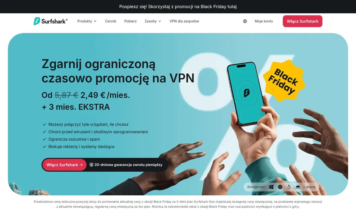 Strona główna Surfshark na komputerze – w teście: najlepszy VPN w Polsce