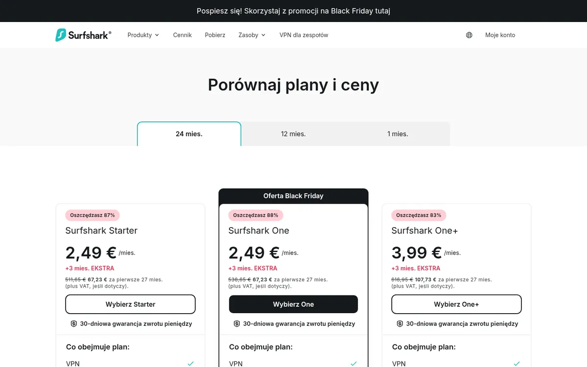 Cennik Surfshark z okresami subskrypcji, zanim wybierzesz plan